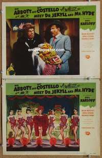 h014 ABBOTT & COSTELLO MEET DR JEKYLL & MR HYDE 2 movie lobby cards '53