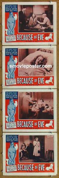 h586 BECAUSE OF EVE 4 movie lobby cards '48 reveals truth about sex!