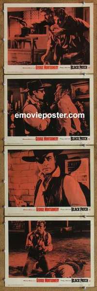 h591 BLACK PATCH 4 movie lobby cards '57 one-eyed George Montgomery!