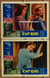 h067 CAT GIRL 2 movie lobby cards '57 Barbara Shelley, AIP horror!