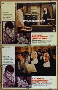 h069 CHANGE OF HABIT 2 movie lobby cards '69 Elvis Presley, M.T. Moore