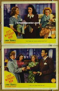 h072 CITY WITHOUT MEN 2 movie lobby cards '42 Linda Darnell, Buchanan