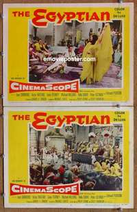 h095 EGYPTIAN 2 movie lobby cards '54 Jean Simmons, Victor Mature