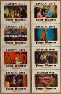 j263 FORT WORTH 8 movie lobby cards '51 Randolph Scott, Texas!