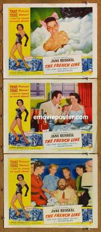 h440 FRENCH LINE 3 movie lobby cards '54 Jane Russell, Roland