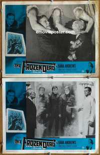 h112 FROZEN DEAD 2 movie lobby cards '66 Dana Andrews, icy graves!