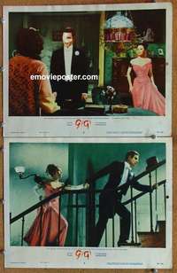 h118 GIGI 2 movie lobby cards '58 Leslie Caron, Maurice Chevalier