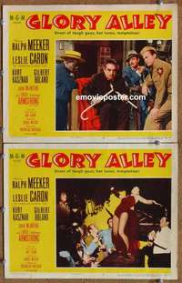 h122 GLORY ALLEY 2 movie lobby cards '52 Ralph Meeker, Leslie Caron