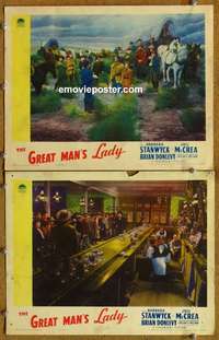 h127 GREAT MAN'S LADY 2 movie lobby cards '41 Barbara Stanwyck, McCrea