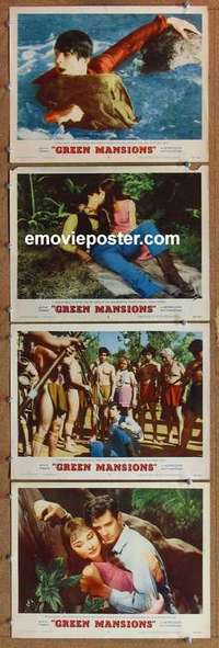 h629 GREEN MANSIONS 4 movie lobby cards '59 Audrey Hepburn, Perkins