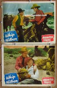 h136 HAUNTED TRAILS 2 movie lobby cards '49 Whip Wilson, Andy Clyde