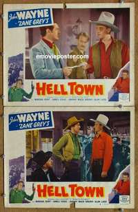 h055 BORN TO THE WEST 2 movie lobby cards R50 John Wayne, Hell Town!