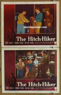 h142 HITCH-HIKER 2 movie lobby cards '53 Edmond O'Brien, Ida Lupino
