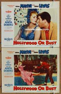 h143 HOLLYWOOD OR BUST 2 movie lobby cards '56 Jerry Lewis, Anita Ekberg