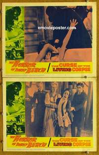h145 HORROR OF PARTY BEACH/CURSE OF THE LIVING CORPSE 2 movie lobby cards ----