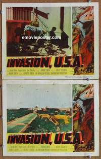 h163 INVASION USA 2 movie lobby cards '52 Peggie Castle