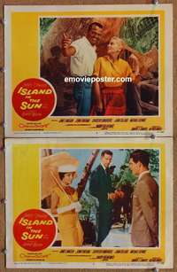 h166 ISLAND IN THE SUN 2 movie lobby cards '57 Belafonte, Joan Collins