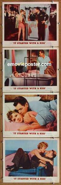h639 IT STARTED WITH A KISS 4 movie lobby cards '59 Ford, Reynolds