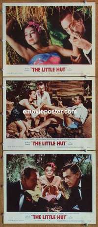 h478 LITTLE HUT 3 movie lobby cards '57 Ava Gardner, Stewart Granger