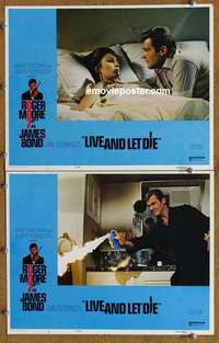 h196 LIVE & LET DIE 2 movie lobby cards '73 Roger Moore as James Bond!