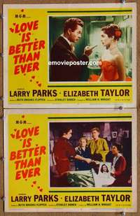 h204 LOVE IS BETTER THAN EVER 2 movie lobby cards '52 Liz Taylor