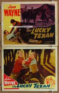 h205 LUCKY TEXAN 2 movie lobby cards R40s fighting John Wayne!