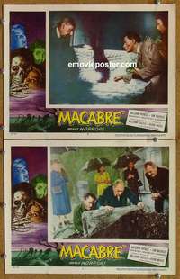 h207 MACABRE 2 movie lobby cards '58 William Castle, horror image!