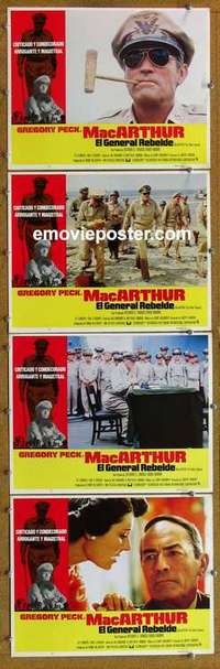 h655 MacARTHUR 4 Spanish/US movie lobby cards '77 General Gregory Peck!