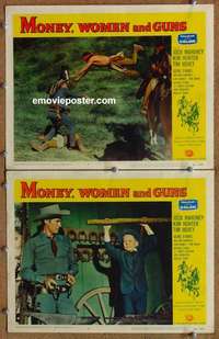 h218 MONEY, WOMEN & GUNS 2 movie lobby cards '58 Jock Mahoney