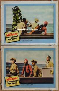 h219 MONSTER THAT CHALLENGED THE WORLD 2 movie lobby cards '57 creature