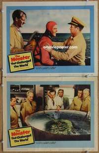 h220 MONSTER THAT CHALLENGED THE WORLD 2 movie lobby cards '57 scuba!