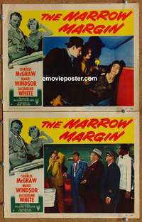 h227 NARROW MARGIN 2 movie lobby cards '51 Richard Fleischer, McGraw