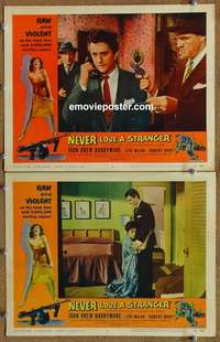 h230 NEVER LOVE A STRANGER 2 movie lobby cards '58 Harold Robbins