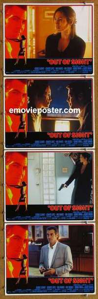 h666 OUT OF SIGHT 4 movie lobby cards '98 Soderbergh, Clooney, Lopez