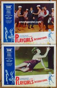 h256 PLAYGIRLS INTERNATIONAL 2 movie lobby cards '63 weird comedy!