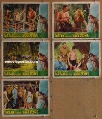 h844 TARZAN & THE AMAZONS 5 movie lobby cards '45 Johnny Weissmuller