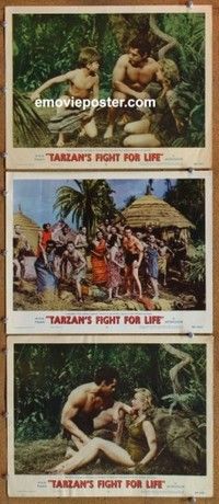 h542 TARZAN'S FIGHT FOR LIFE 3 movie lobby cards '58 Gordon Scott