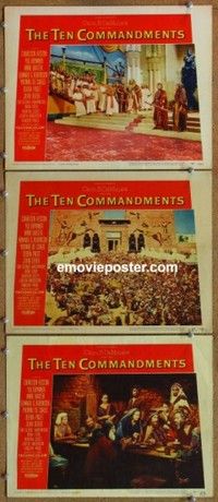 h544 TEN COMMANDMENTS 3 movie lobby cards '56 Heston, DeMille