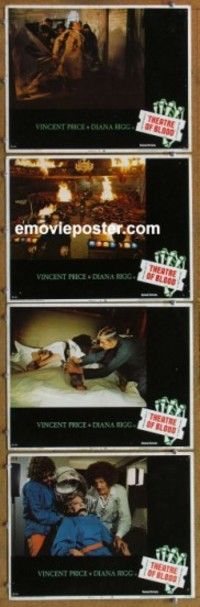 h713 THEATRE OF BLOOD 4 movie lobby cards '73 Vincent Price, Rigg