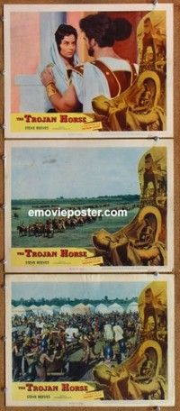 h557 TROJAN HORSE 3 movie lobby cards '62 Steve Reeves, Barrymore