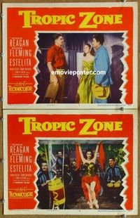 h354 TROPIC ZONE 2 movie lobby cards '53 Ronald Reagan, Fleming