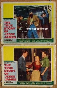 h356 TRUE STORY OF JESSE JAMES 2 movie lobby cards '57 Robert Wagner