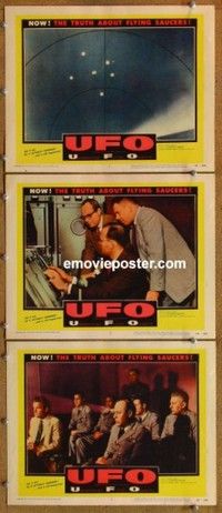 h559 UFO 3 movie lobby cards '56 cool flying saucer sci-fi doc!