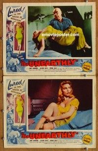 h362 UNEARTHLY 2 movie lobby cards '57 Tor Johnson, Allison Hayes