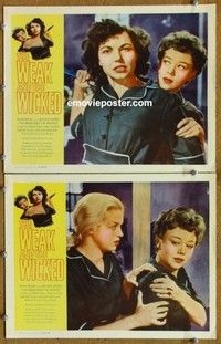 h369 WEAK & THE WICKED 2 movie lobby cards '54 badgirl Diana Dors!