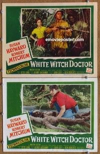 h376 WHITE WITCH DOCTOR 2 movie lobby cards '53 Susan Hayward, Mitchum