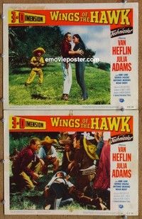 h381 WINGS OF THE HAWK 2 movie lobby cards '53 3-D, Heflin, Boetticher