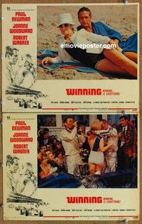 h382 WINNING 2 movie lobby cards '69 Paul Newman, Indy car racing!