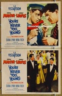 h386 YOU'RE NEVER TOO YOUNG 2 movie lobby cards '55 Martin & Lewis!