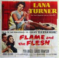 k368 FLAME & THE FLESH six-sheet movie poster '54 Lana Turner, Pier Angeli